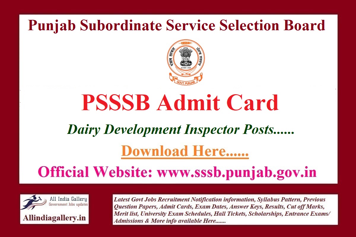 PSSSB Dairy Development Inspector Admit Card