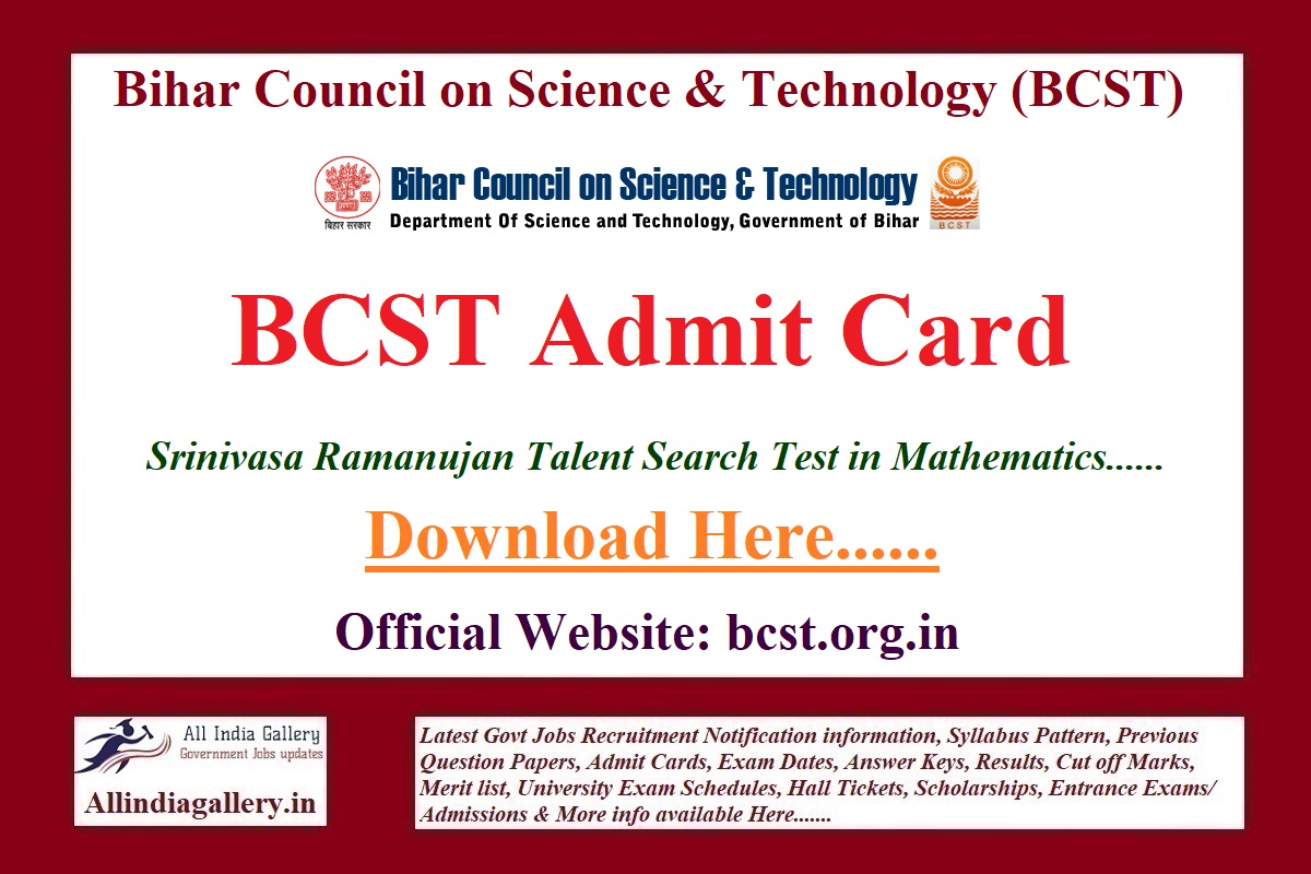BCST Mathematical Society Ramanujan Talent Test Admit Card