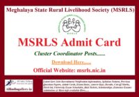MSRLS Cluster Coordinator Admit Card