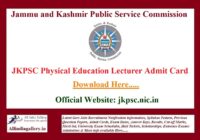 JKPSC Physical Education Lecturer Admit Card