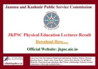 JKPSC Physical Education Lecturer Result