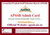 APSSB Personal Assistant Admit Card