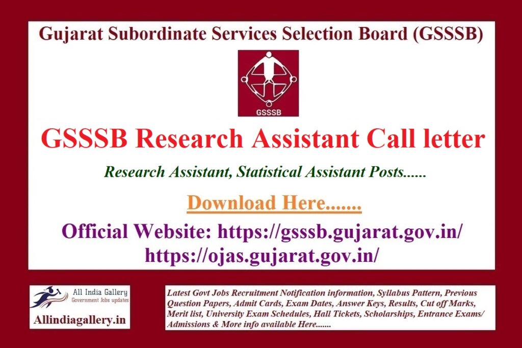 GSSSB Research Assistant Call letter